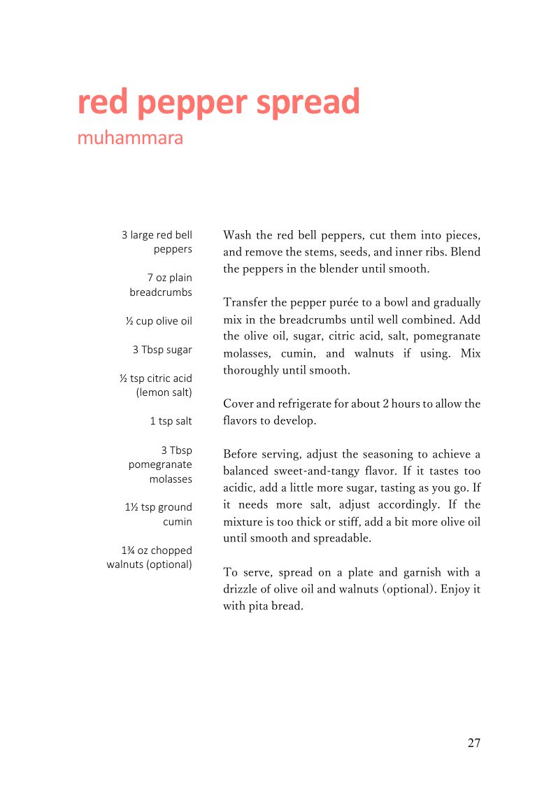 Sample page from the book: Red pepper spread: the recipe