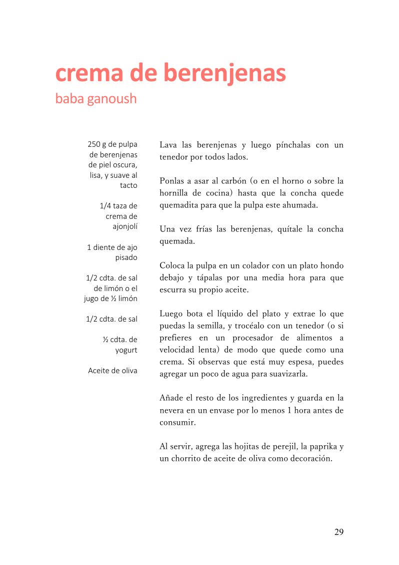 Página de muestra del libro: Crema de berenjenas: la receta