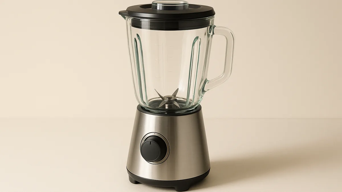 Licuadora con vaso de vidrio y base de acero
